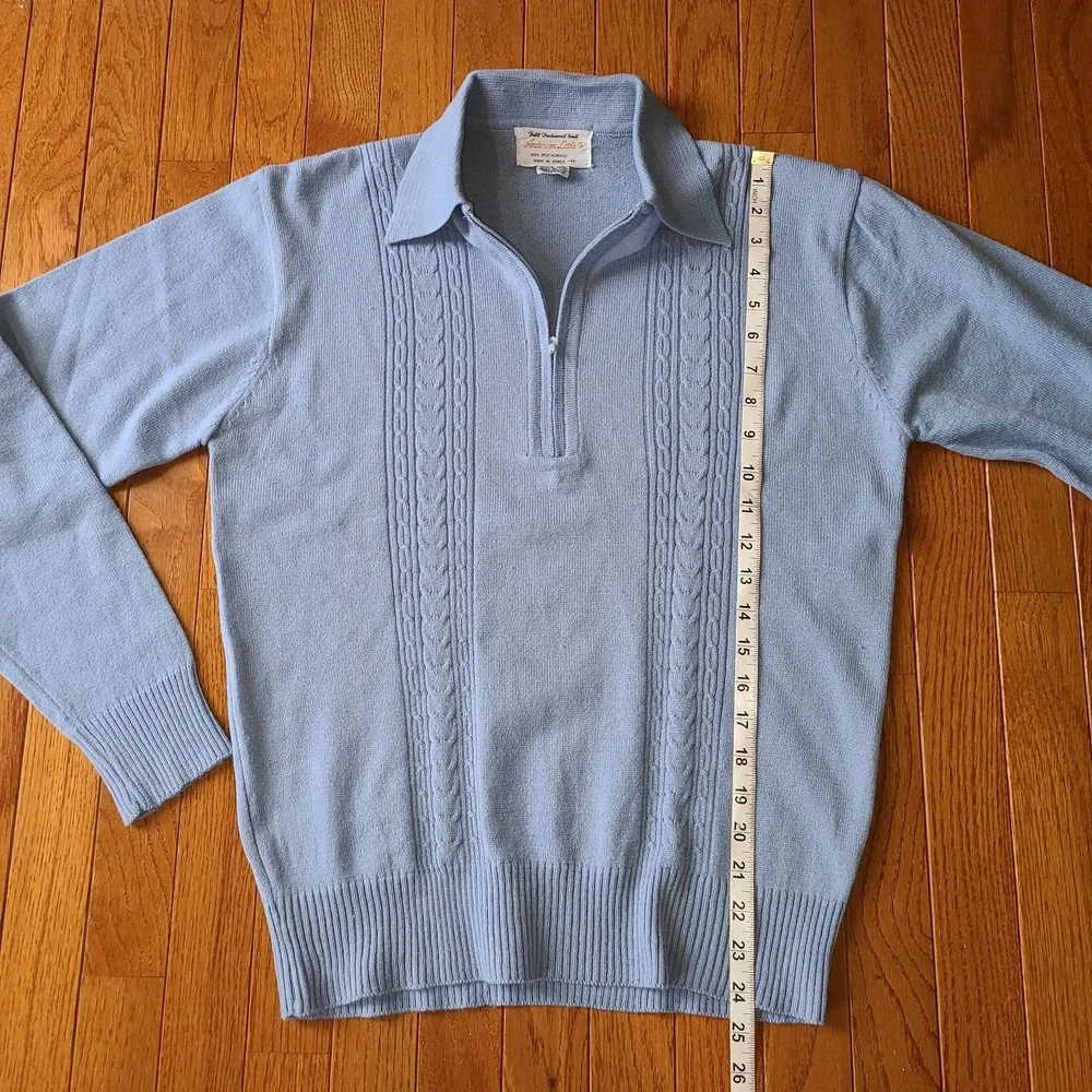 Mens L Vintage Trend Fashion Ban-Lon Polo Shirt Baby Blue 70's Slim Fit